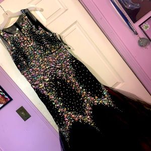 Customized black and pink prom dress.